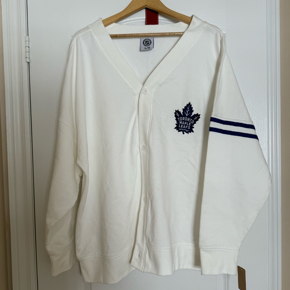 NHL Cardigan with Blue Stripes maple leafs canada 100% Cotton NEW